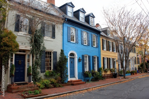 Charming Row Houses in Old Town Alexandria VA: A Vibrant Architectural Journey Through Blue-Tinted Windows and Historic Streets