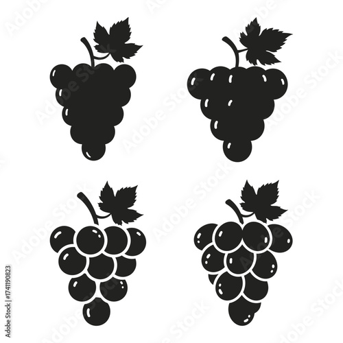 Four silhouette grape clusters perfect for decorative harvest and vineyard themes silhouette