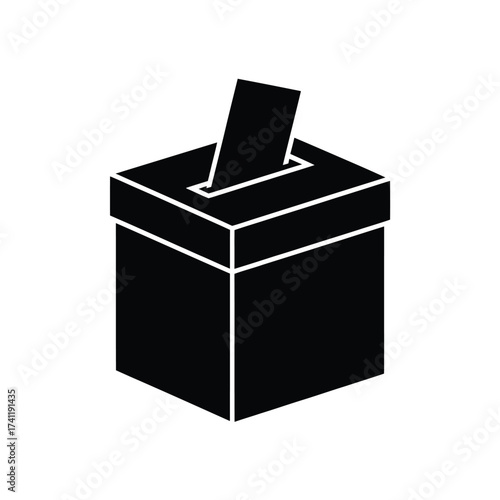 Simple black silhouette of a ballot box with a vote being cast