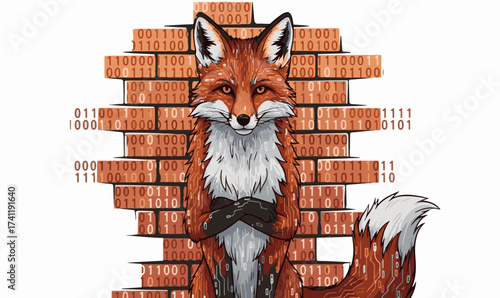 Fox Cybersecurity Firewall Mascot Illustration