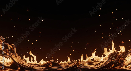 Dynamic Fiery Surface with Ascending Embers against a Deep Dark Expanse, Illustrating Intense Heat and Luminous Particles.