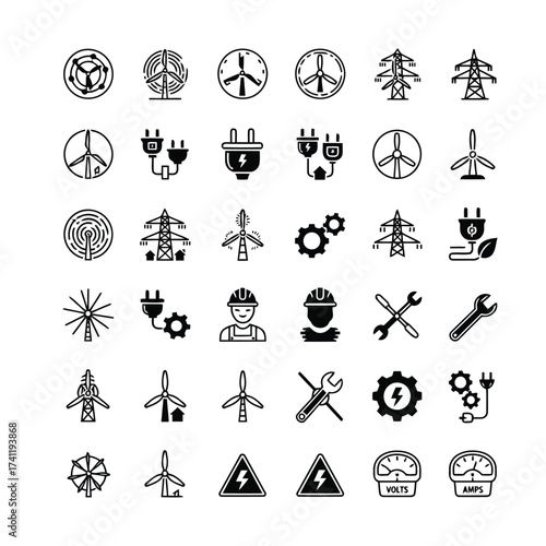 Vector illustration of set of alternative energy icons a detailed vector illustration showcasing renewable energy sources and sustainable technology