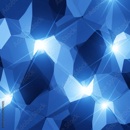 Blue Abstract Geometric Pattern with Sparkling Light Effects. Modern Polygonal Texture Background.