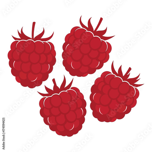Fresh red raspberries grouped together delicious healthy fruit photography for food content and design projects silhouette