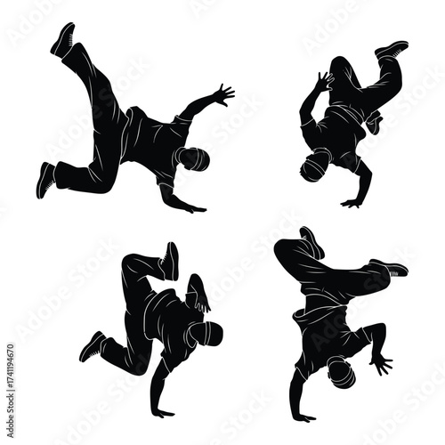 Dynamic breakdancing silhouettes dynamic hip hop dance poses energetic street dance moves action poses for design silhouette