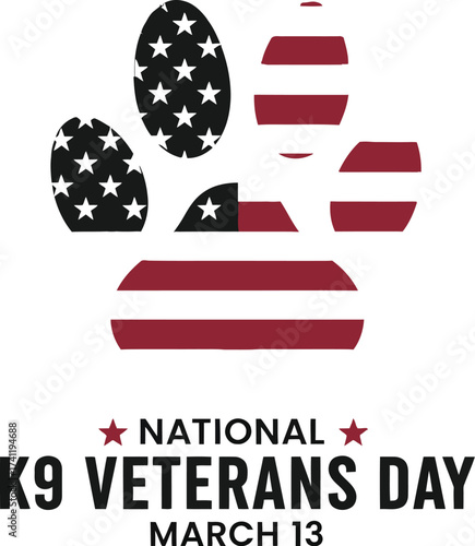 National k9 veterans day march celebration and dog paw print