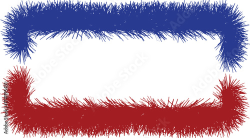 Red and blue christmas tinsel garland frame holiday decoration