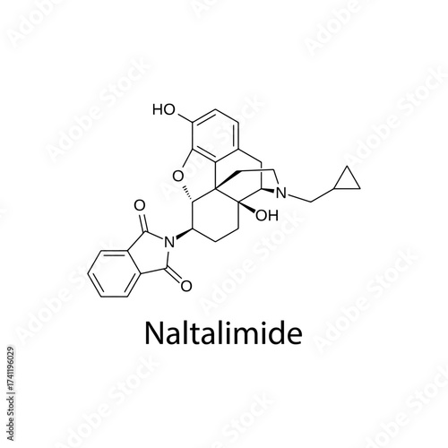 Naltalimide molecular structure, experimental opioid receptor antagonist research compound, clean scientific vector diagram, flat skeletal chemical formula isolated on white background