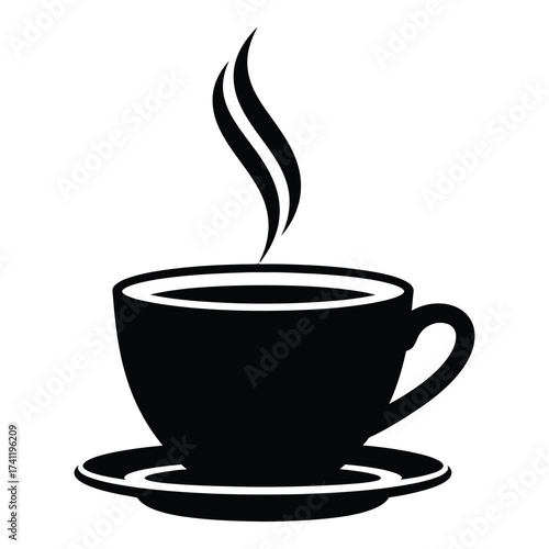 Steaming hot coffee cup silhouette for morning breakfast and cafe ambiance silhouette