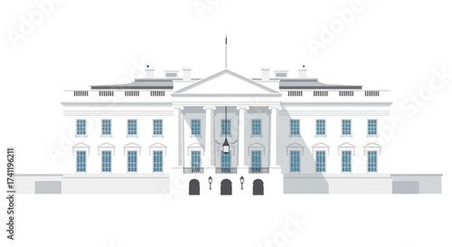 Flat Style Detailed Washington DC Residence Iconic Symbolic Landmark Illustration