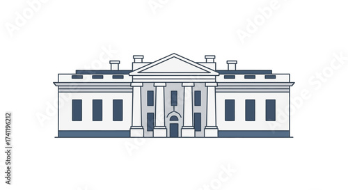 Simple Line Drawing of Government Building Exterior White House Illustration