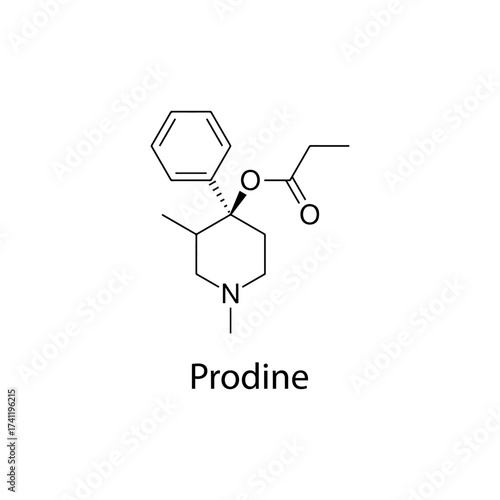 Prodine molecular structure, synthetic opioid analgesic drug historically used for pain relief, clean scientific vector diagram, flat skeletal chemical formula isolated on white background