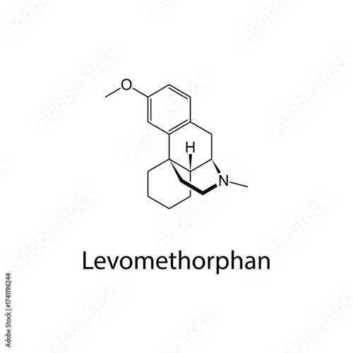 Levomethorphan molecular structure, opioid analgesic and antitussive cough suppressant drug, clean scientific vector diagram, flat skeletal chemical formula isolated on white background