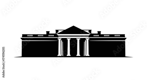 Minimalist Silhouette Government Building Exterior Architecture Landmark Illustration