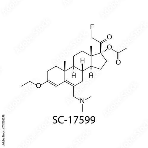 SC-17599 molecular structure, experimental opioid receptor agonist analgesic research compound, clean scientific vector diagram, flat skeletal chemical formula isolated on white background