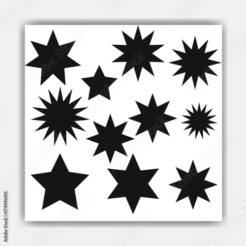  Star round sticker tag icon shape set. Circle starburst label shape for promo