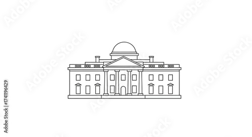 Minimalist Lineart Governmental Palace Landmark Classic Architecture Building Illustration