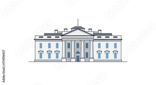 Clean Line Graphic Minimal White House National Landmark Building Illustration