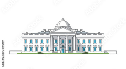 Minimalist Line Art Building Illustration of National Historic Landmark
