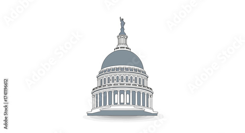 Minimalist Line Art United States Capitol Building Architecture Landmark