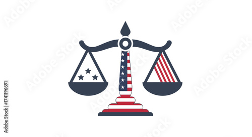 Modern Patriotic Scale of Justice Icon with American Flag Design Elements