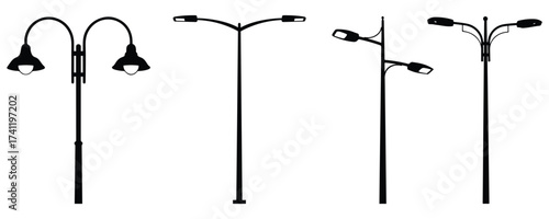 Collection of distinct street lamp post silhouettes
