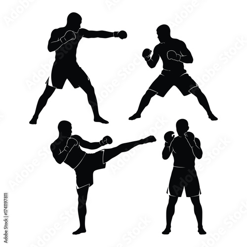 Martial arts silhouette collection dynamic poses of fighters in combat ready stances diverse fighting styles captured silhouette