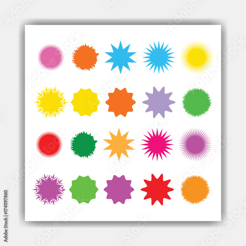  Geometric abstract flower shape set, star figure vector icon kit, funky retro brutal minimal art. 
