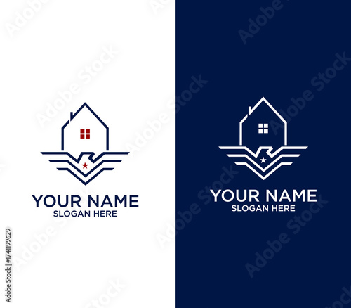 Minimalist House Logo With Winged Emblem And Star For Real Estate Branding And Security