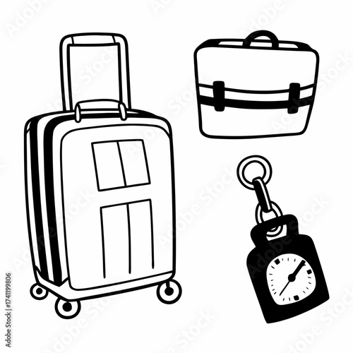 Travel Luggage and Bag Doodle Vector Set: Suitcase, Carry-on, and Luggage Scale Icon