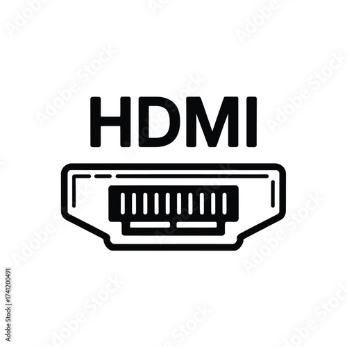 Simple line art icon of an hdmi connector and logo