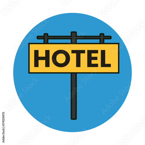 Finding Comfort A Vivid Hotel Icon on Blue Backdrop Welcoming Travelers and Promoting Local