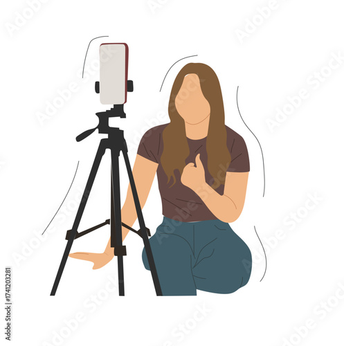 woman making video with mobile phone.Video blogger making video for blog or vlog review, 