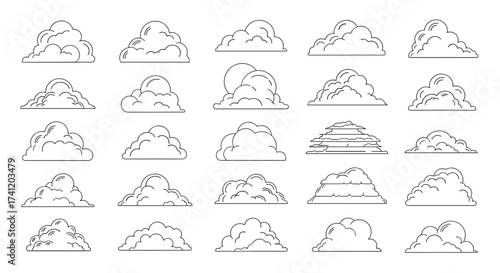 Collection of abstract mountain peak silhouettes with textured outlines.