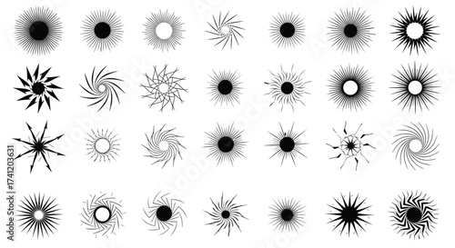 A collection of abstract starburst and explosion graphic elements.