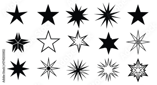 A collection of various star shapes in different styles and forms.