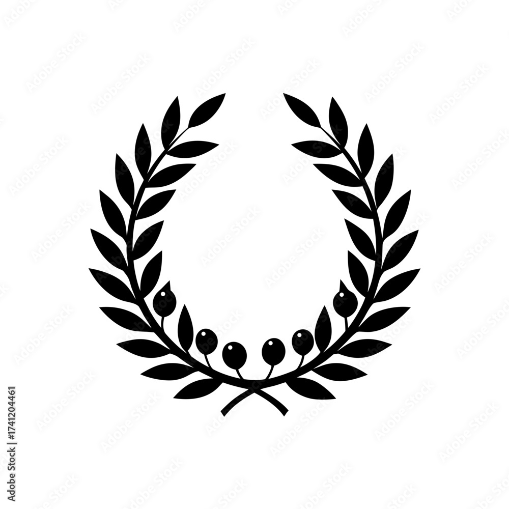 Obraz premium Black laurel wreath with berries vector art on transparent background