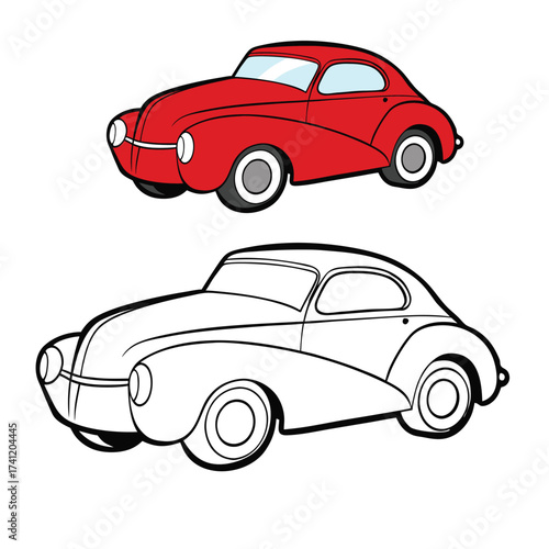 A sleek coupe car coloring page featuring a sporty two-door design, smooth curves, bold wheels, and streamlined windows—perfect for kids and car lovers to color creatively.
