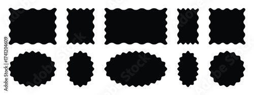 Wavy square set. Decorative shapes with zigzag outer contour.