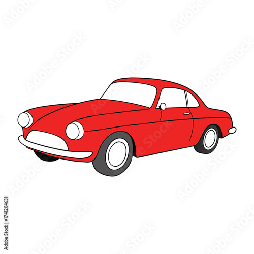 Fiery red hot rod retromod coupe with sleek curves, vintage bodywork, chrome accents, and modern upgrades. Bold stance, roaring engine, and classic meets custom flair.
