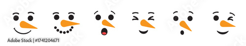 Cute snowman faces collection. Snowman heads. Facial expressions.