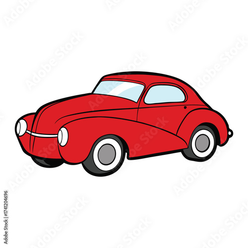 Fiery red hot rod retromod coupe with sleek curves, vintage bodywork, chrome accents, and modern upgrades. Bold stance, roaring engine, and classic meets custom flair.
