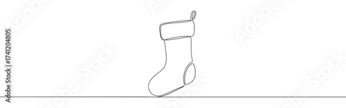 Christmas sock for gifts. Christmas stocking stuffer continuous one line drawing.