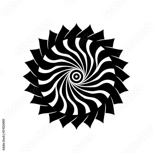 Abstract swirling floral design in black and on transparent background