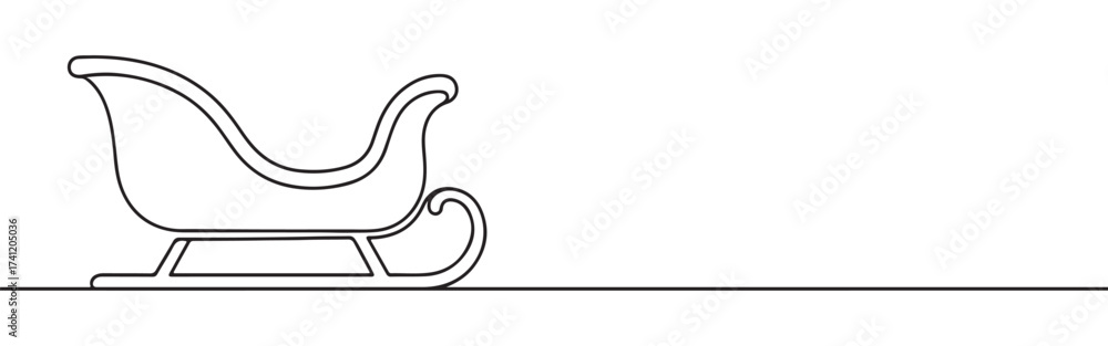 Fototapeta premium Santa's sleigh line art. Sleigh continuous one line drawing.