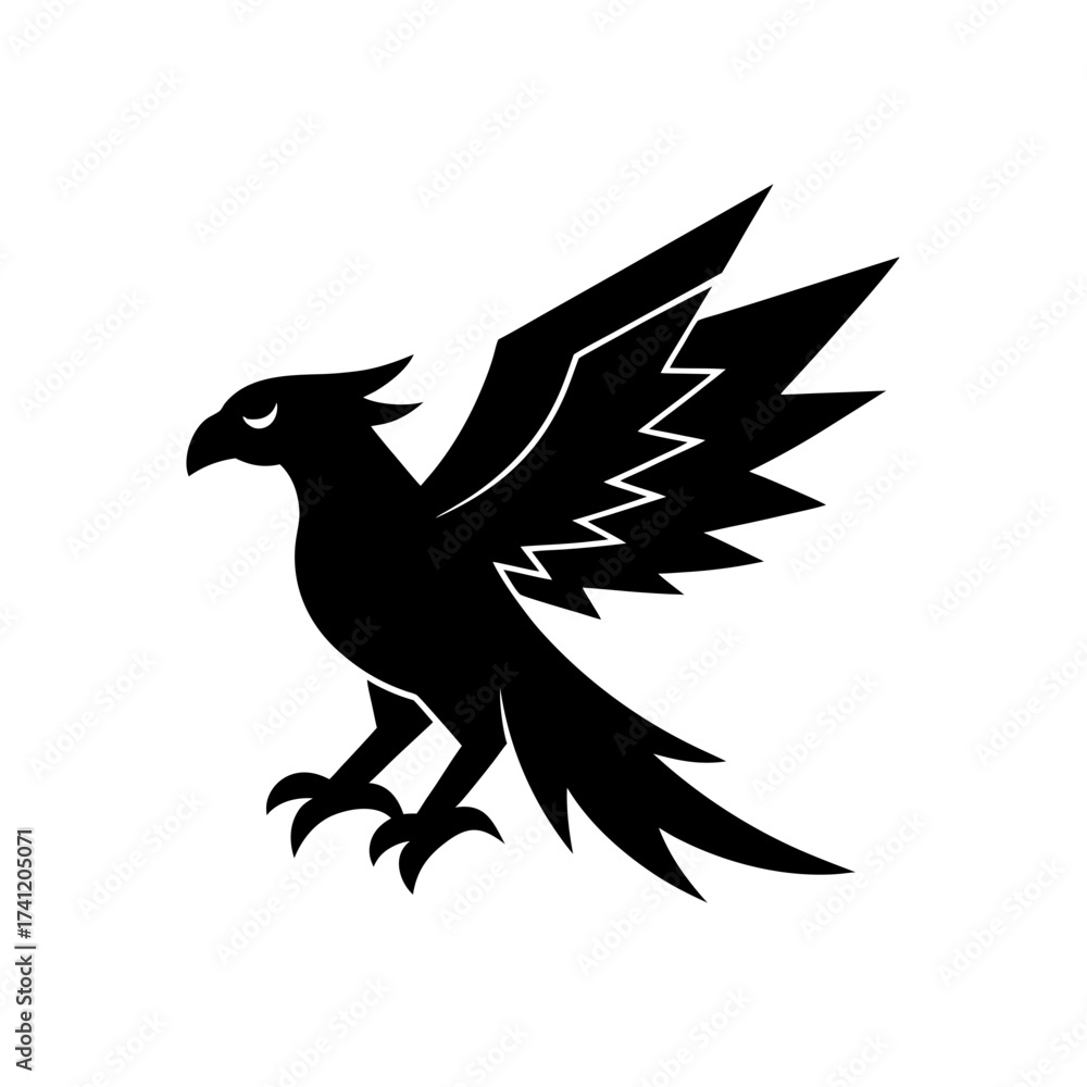 Obraz premium Stylized black silhouette of an eagle bird on transparent background