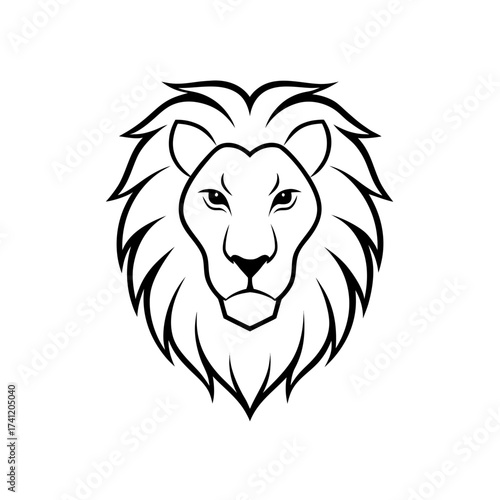 Lion head outline with detailed mane art on transparent background