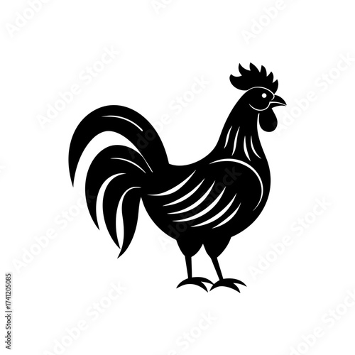 Silhouette of a stylized black rooster on transparent background