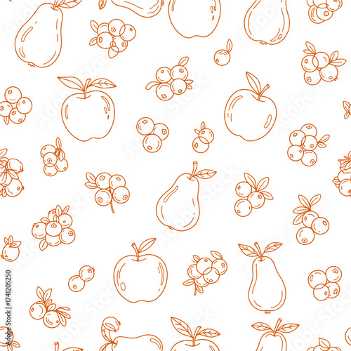 Fruit Pattern with Apples, Pears, and Berries - Hand-Drawn Design
