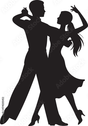 Elegant couple dances passionately, silhouettes in motion